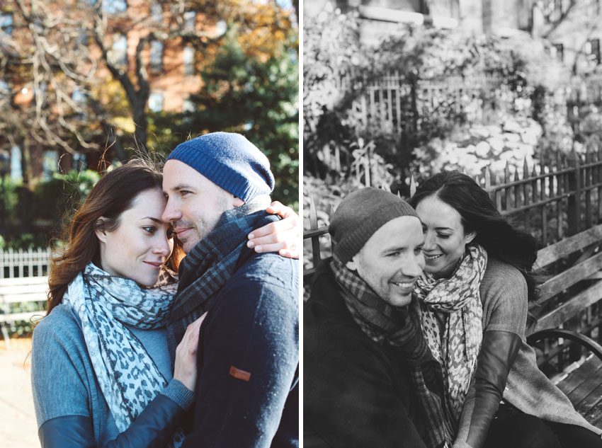 happy moments of a couple in their engagement session at the Brooklyn Heights Promenade