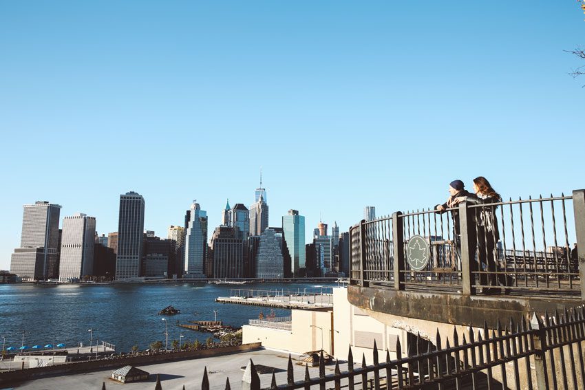 Engagement photo at the brooklyn heights promenade and view of Manhattan skyline