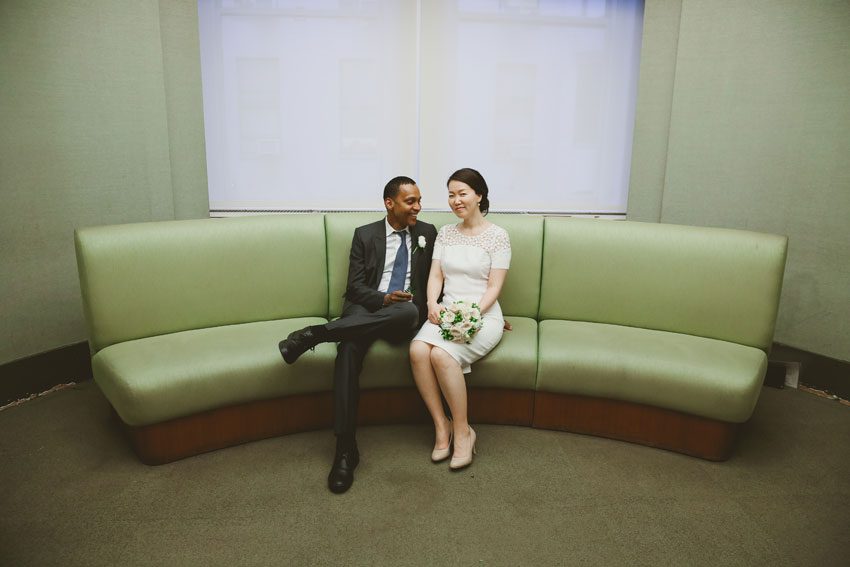 NY City Hall wedding photo at the waiting room