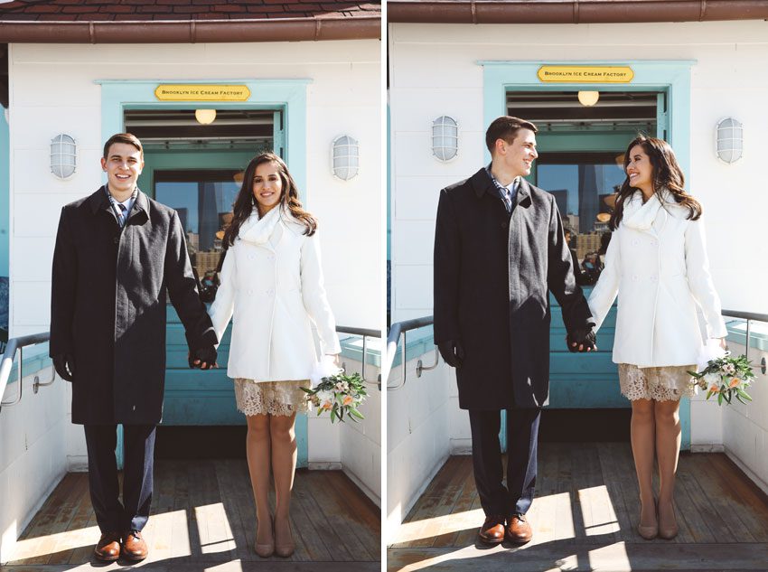 Wedding photos in front of the Brooklyn Ice cream factory