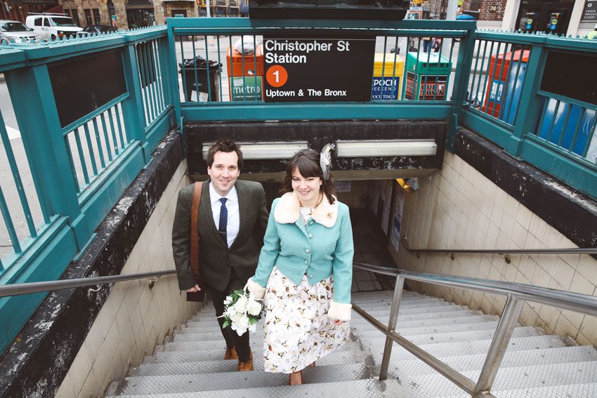 Exiting Subway station wedding photos