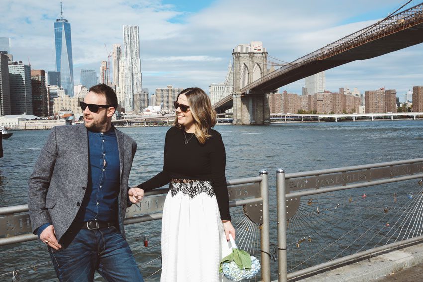 Brooklyn bridge and Manhattan Skyline elopement
