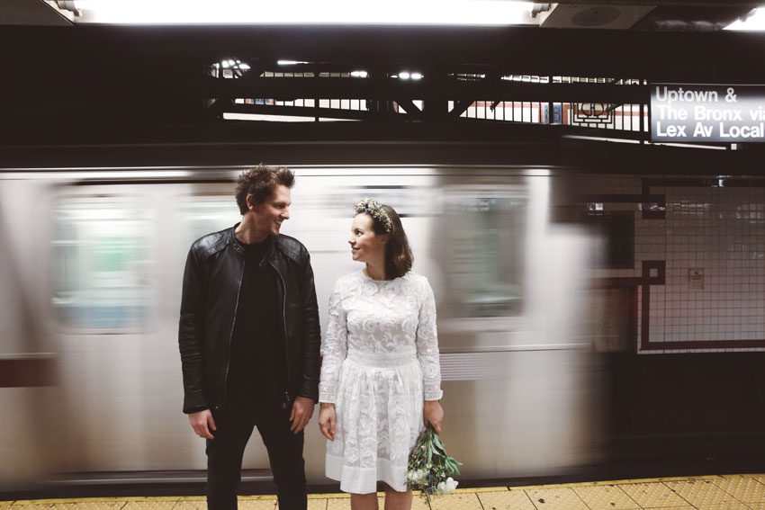 NYC blurred Subway car wedding photos