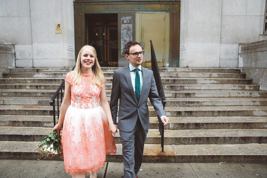 Chic bride and groom just married at the City Hall