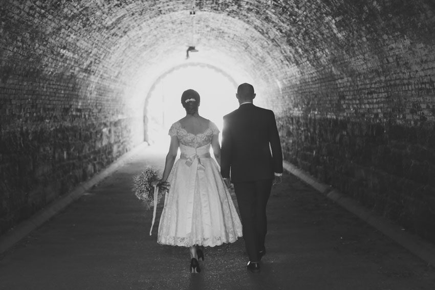 black and white central park wedding photo