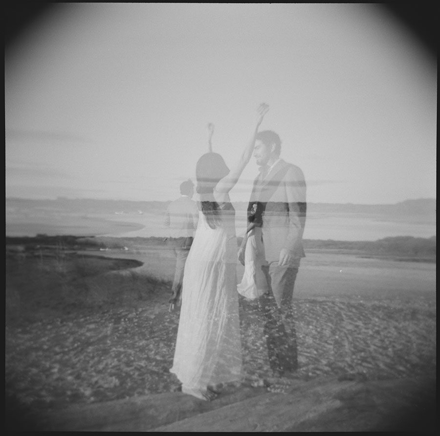 film photo of couple on a beach in the Hamptons