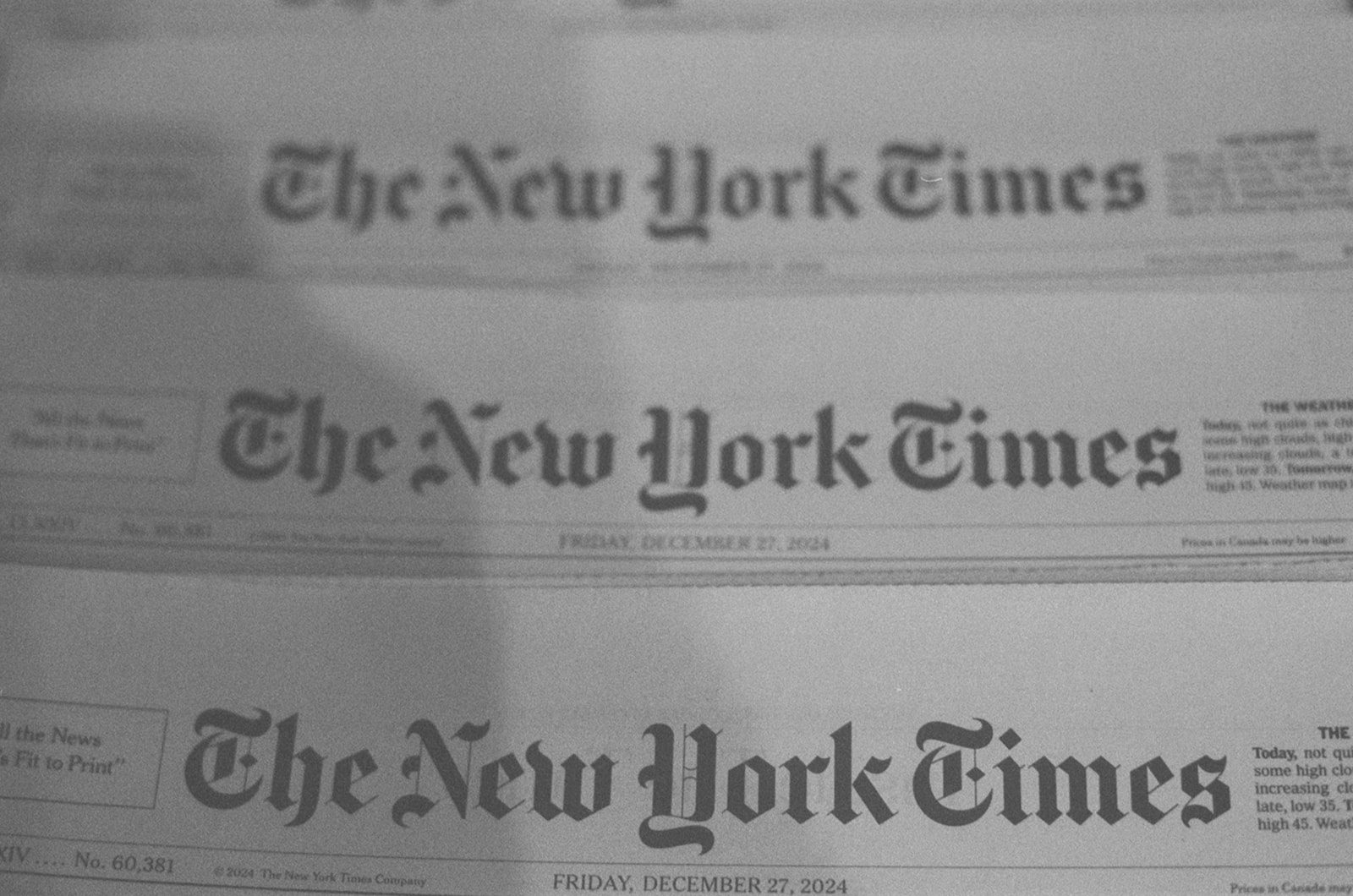 New York Times newspapers in black and white