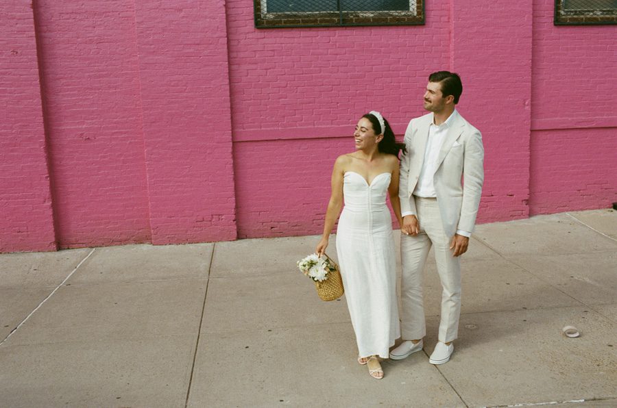 pink background elopement photos