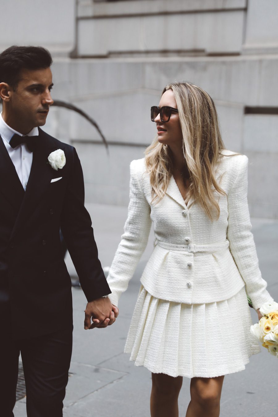 editorial style bride and groom in Wall Street